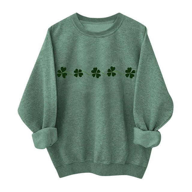 Ounisa St. Patrick's Day Sweatshirt for Women Clover Graphic T Shirts Patty's Day Long Sleeve Tee Tops Pullover
