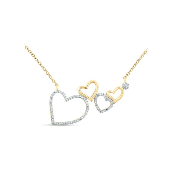 10kt Yellow Gold Womens Round Diamond Heart Necklace 1/6 Cttw