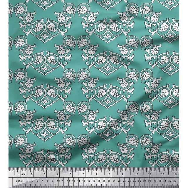 Soimoi Moss Georgette Fabric Floral Block Fabric Prints by Yard 42 Inch Wide