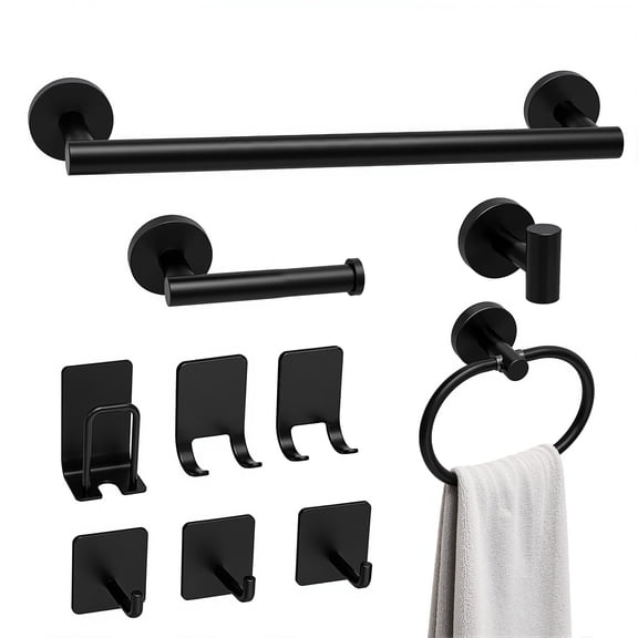 punada 10-Piece Matte Black Bathroom Hardware Set, Stainless Steel Bathroom Accessories Set with Toilet Paper Holder, Towel Ring & Hooks, Towel Bar Set for Home, Towel Racks for Bathroom Wall Mounted