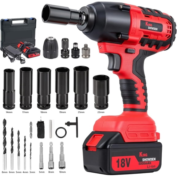 Cordless Impact Wrench, 1/2" 18V 1500Nm 4 in 1 Brushless Power Drill Driver Kit