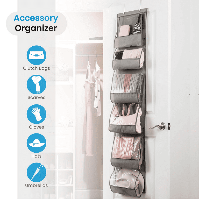 Over The Door Purse Organizer & Storage (1Pack) Handbag Organizer with 6  Easy Access Deep Pockets - Durable Metal Hooks, Handbag Organizer with  Clear