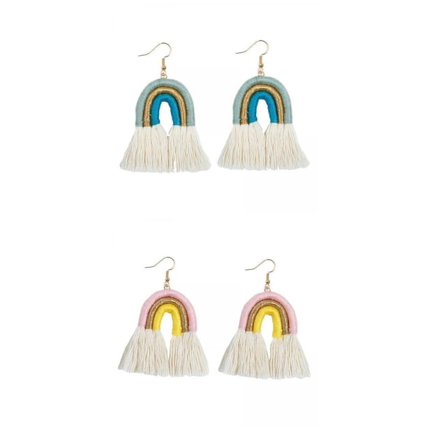 pendientes de borla,Pendientes bohemios con borlas colgantes,colgando tejer antiguos retro niña encanto joyería,Pendientes colgantes con flecos de mujer de algodón boho vintage,aretes de