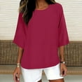 thumbnail image 3 of Otntypg Women's Oversized T Shirts Casual Short Sleeve Crewneck Loose Fit Tops Plus Size Summer Basic Solid Color Tunic Tee Dressy Blouses Wine M, 3 of 5