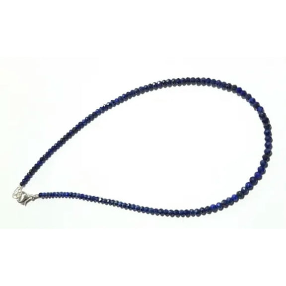 K-KED Blue Lapis Lazuli 925 Sterling Silver 16" Strand Necklace 3 Mm Round Beads