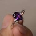 thumbnail image 2 of Natural Amethyst Ring Wedding Ring Pear Cut Gemstone February Birthstone Ring Purple Gems Sterling Silver Ring, 2 of 3