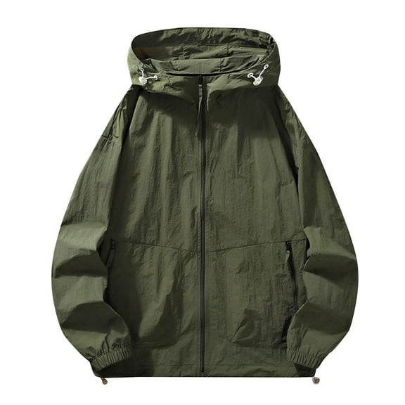 Donemore Men's Outdoor Summer Long Sleeve Hooded Sun Protection Quick-Dry Ice Silk Lightweight Casual Jacket for Sports and Leisure