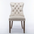 thumbnail image 4 of Velvet Dining Chairs Set of 2, Upholstered Tufted Dining Room Chairs, Dining Chairs with Nailhead Back Rin-g Pull Trim Solid Wood Legs for Kitchen Dining Room, Beige, 4 of 9