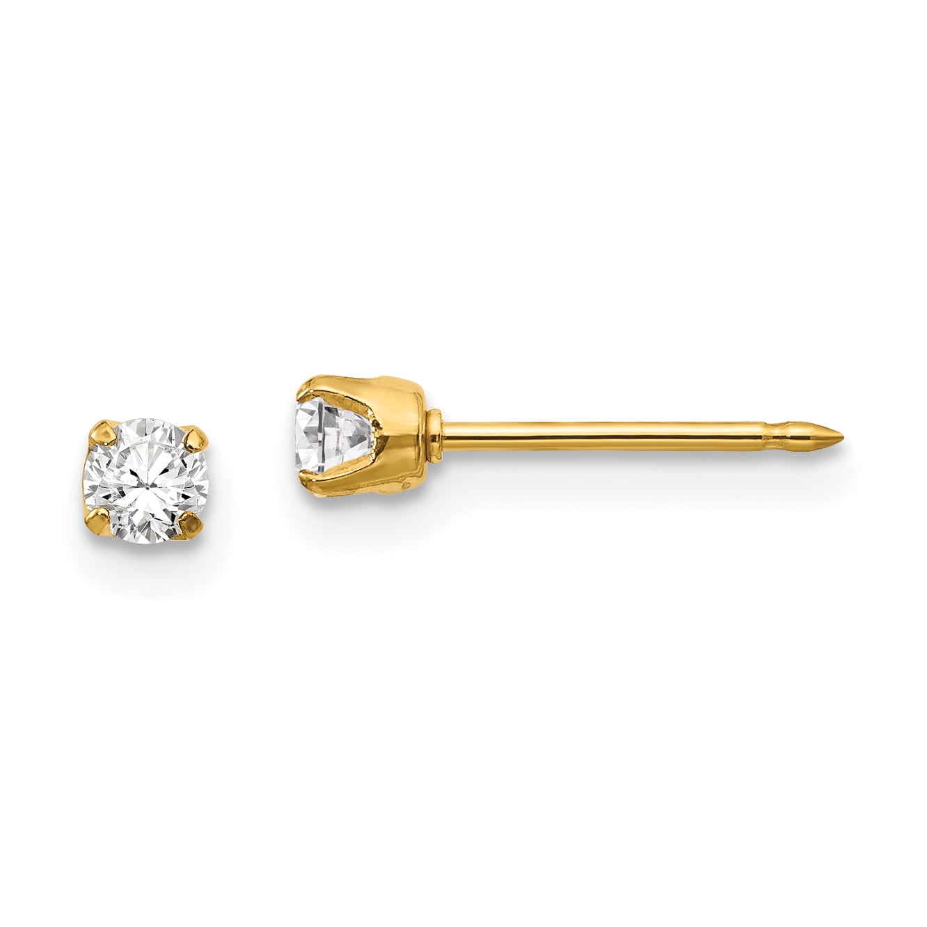 Post Earrings CZ Mia Diamonds Inverness 24k Gold-Plated Plated 3mm Cubic-Zirconia 