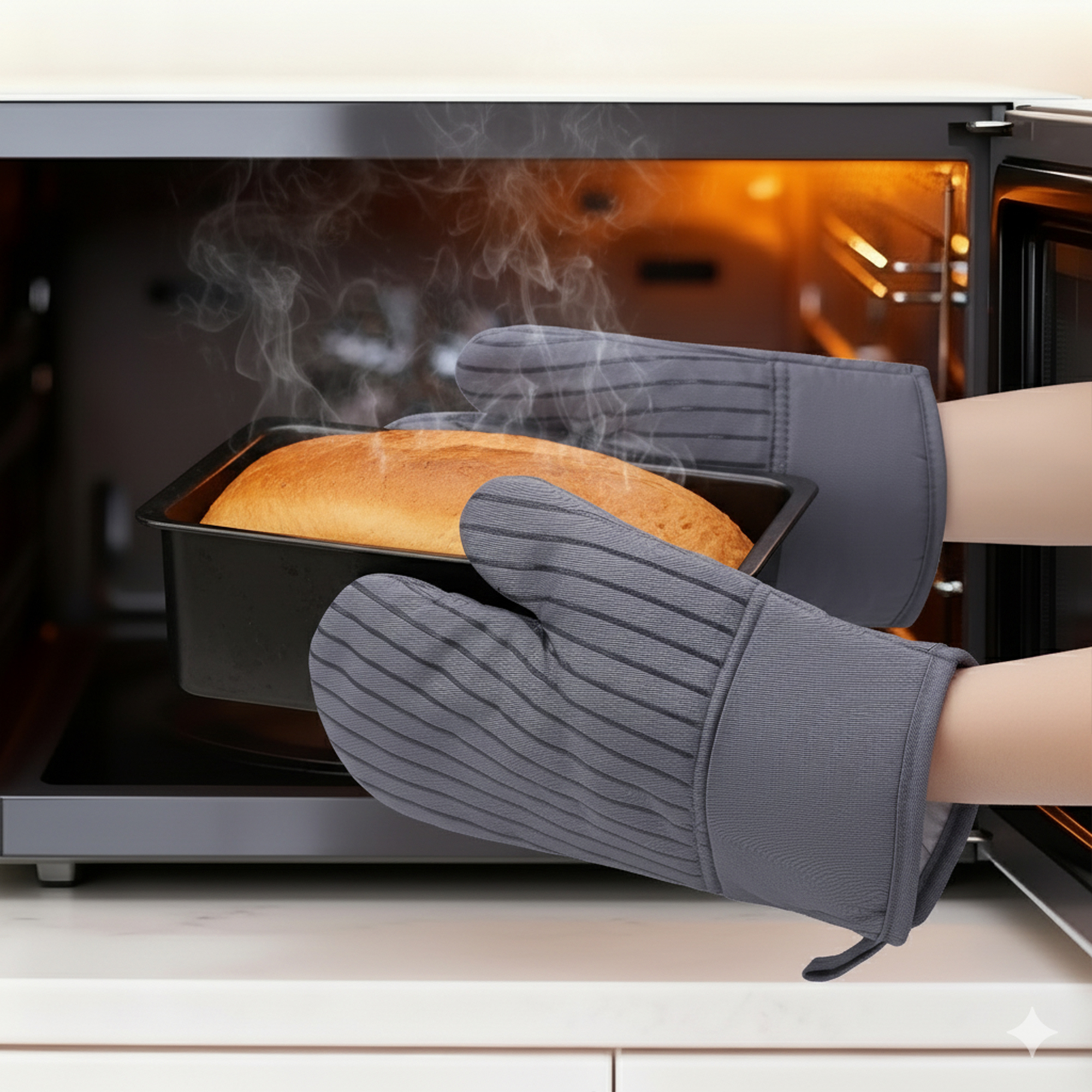 Unique Bargains 2pcs Silicone and Cotton Heat-Resistant  Oven Mitts Gray 12.6" x 7.1"