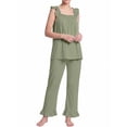 thumbnail image 6 of JWD Womens Two Piece Pajama Set Soft Sleeveless Ruffle Strap Cami Top and Long Pants Lightweight Lounge Sleepwear Light Green XL, 6 of 7