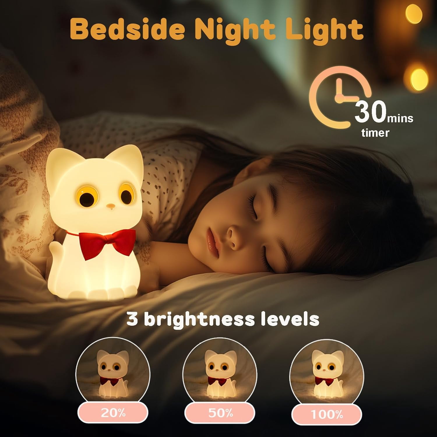 Night Light for Kids, 7 Colors Rechargeable Cute Soft Silicone Cat Lamp with Tap Control, Dimmable Nursery Night Lights Kawaii Room Decor, Cute Night Light Gift for Baby Toddlers Boys Girls (RGB)