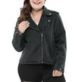 thumbnail image 6 of Agnes Orinda Women's Plus Size Motorcycle Jacket Inclined Zip Biker Denim Jean Jacket 1X Black, 6 of 9