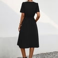 thumbnail image 5 of Fartey Women's Formal Dresses 2025 Summer Short Sleeve Tie Waist A-Line Swing Dress Business Casual Solid Color V Neck Midi Dress Elegant Work Dress Black L, 5 of 8