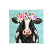 Stupell Industries Farm Cow Floral Turquoise Blossoms Painting Unframed Art Print Wall Art, Design by Elizabeth Tyndall
