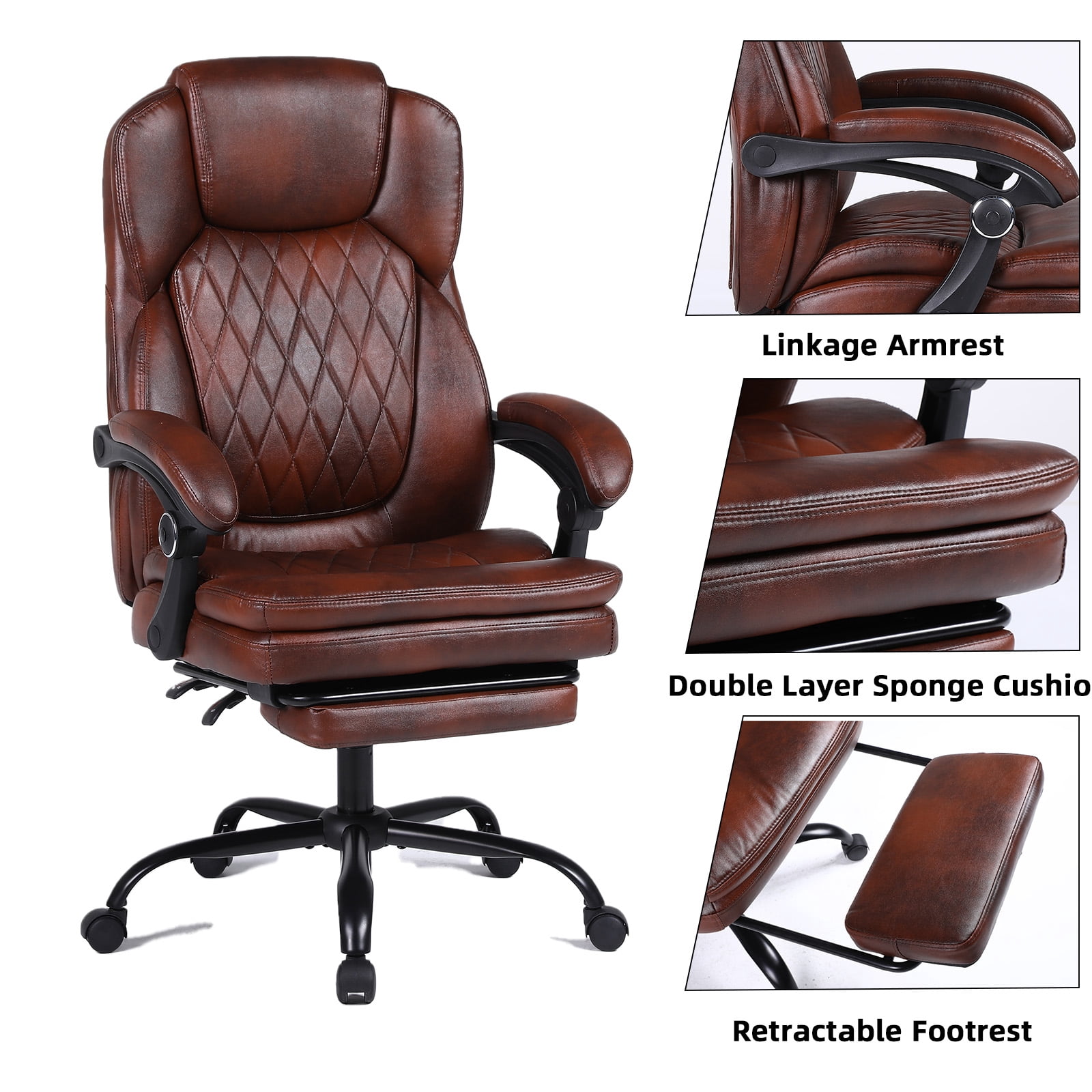 Big and Tall Office Chair, Executive Office Chair with Foot Rest, Home Desk Chair,Swivel Computer PU Leather Chair with Lumbar Support