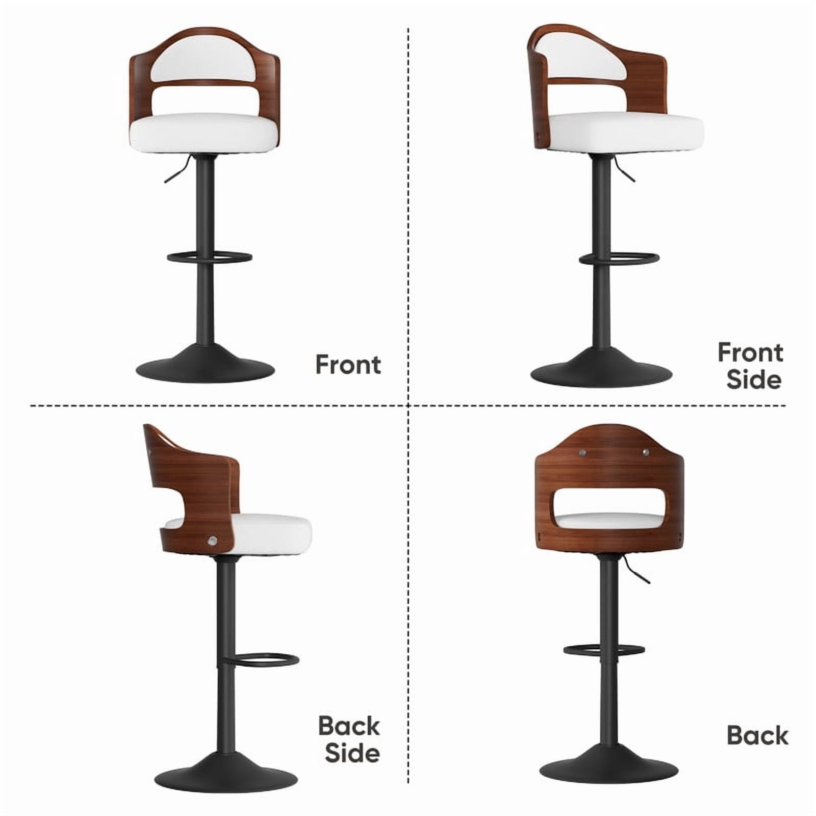 Daluvenix Swivel Bar Stools Set of 4, Wooden Kitchen Bar Chairs with Back, PU Leather Counter Height Barstools for Kitchen Island, White