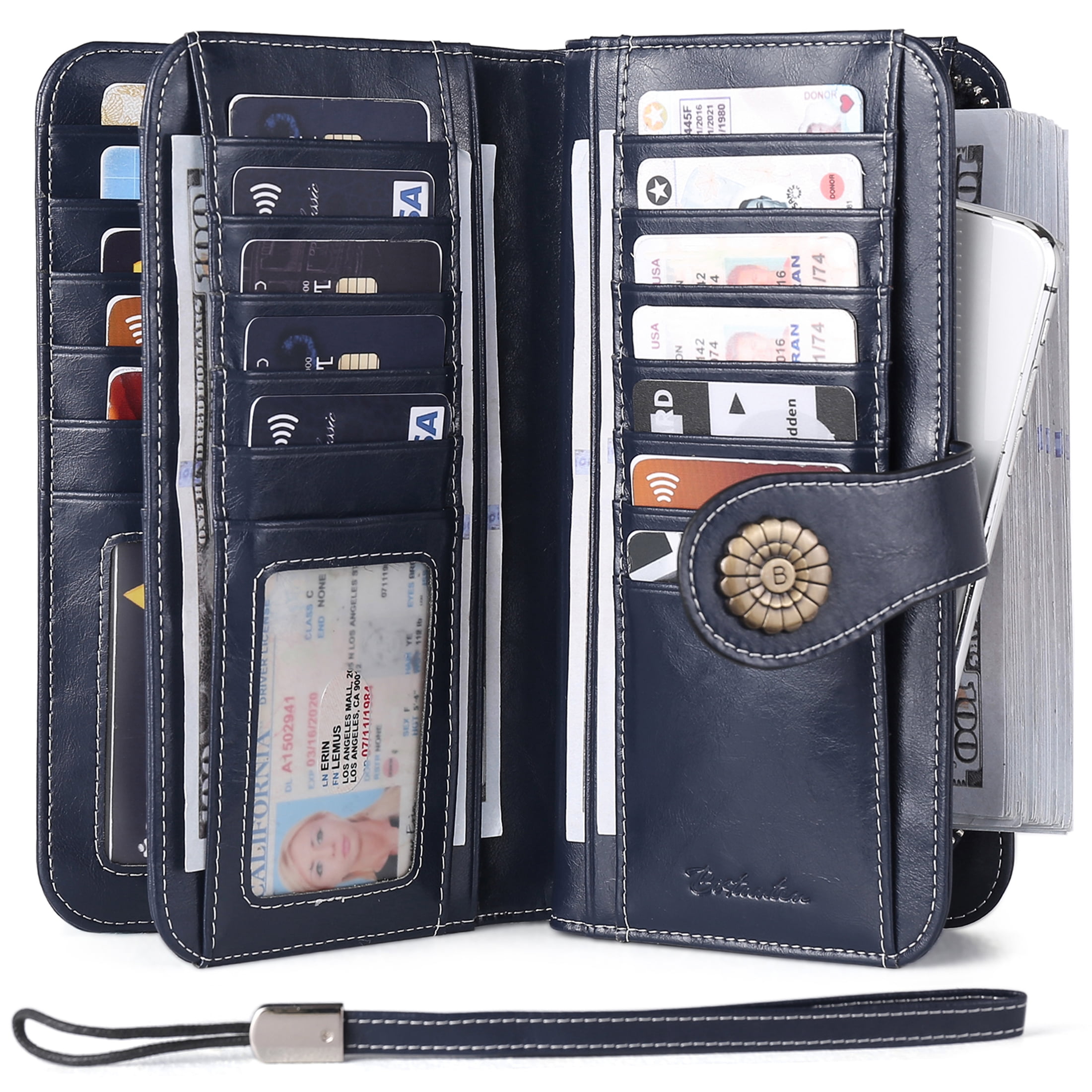 BOSTANTEN Womens Leather Wallets Credit Card Cash Holder Large Capacity Clutch Wristlet 
