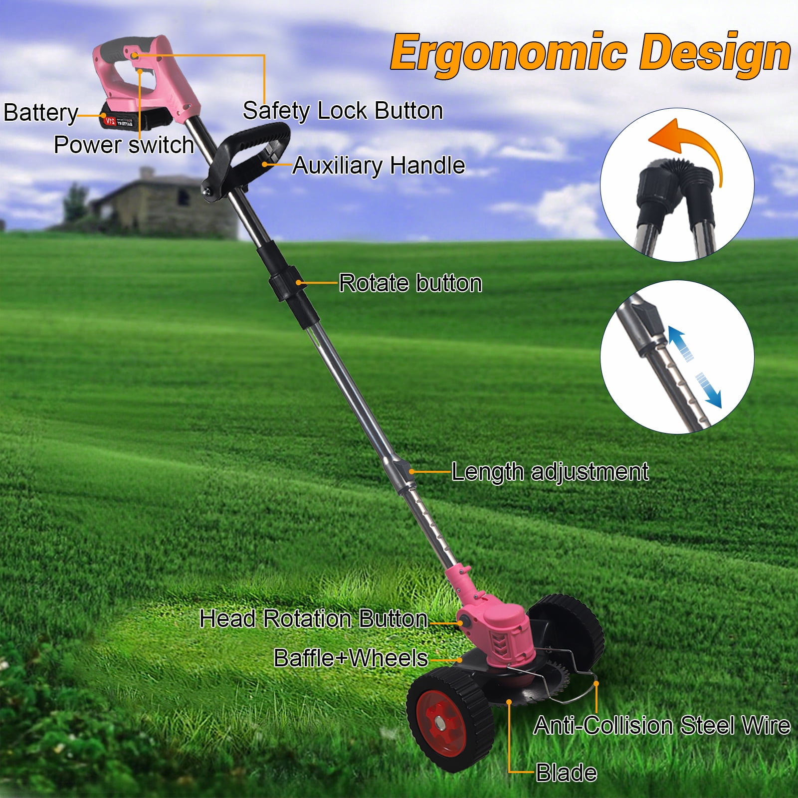 KingFurt 21V 650W Electric Weed Eater Lawn Edger Cordless Grass String Trimmer Cutter