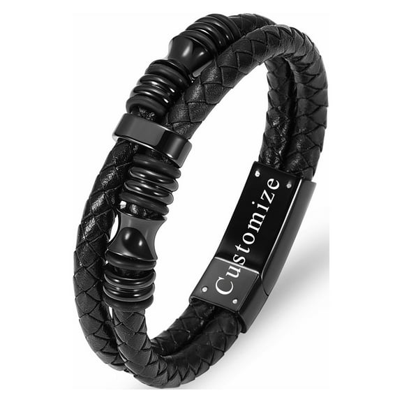 Personalised Men's Double Leather Bracelet Memorial Cremation Jewelry for Ashes Holder Urn Bracelets