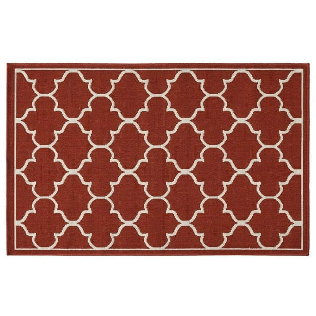 Noble House Tapis d'Extérieur Thornhill 3 Pieds 3 Pouces x 5 Pieds en Rouge et Ivoire