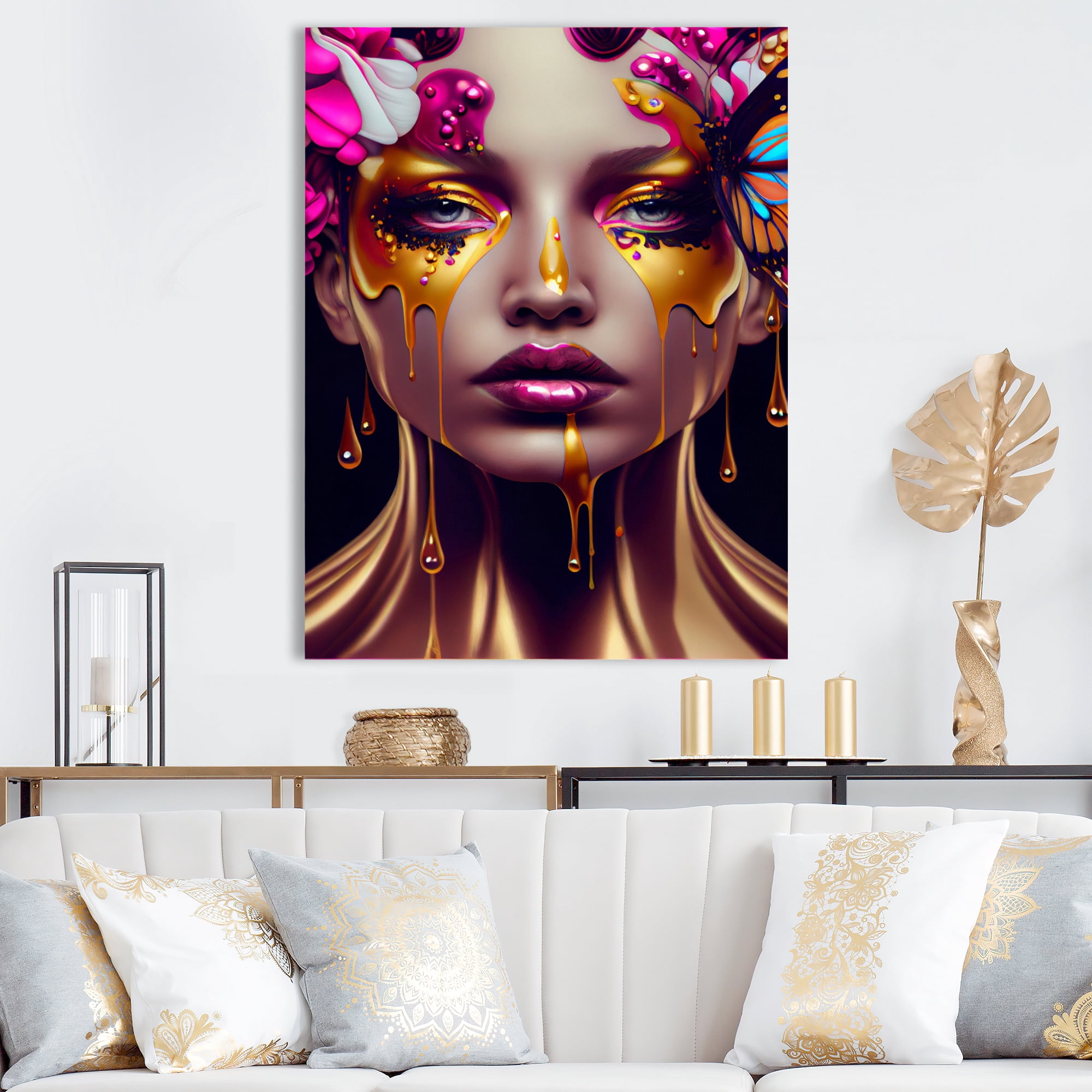 Designart Sensual Woman With Colorful Butterfly IV Canvas Wall Art