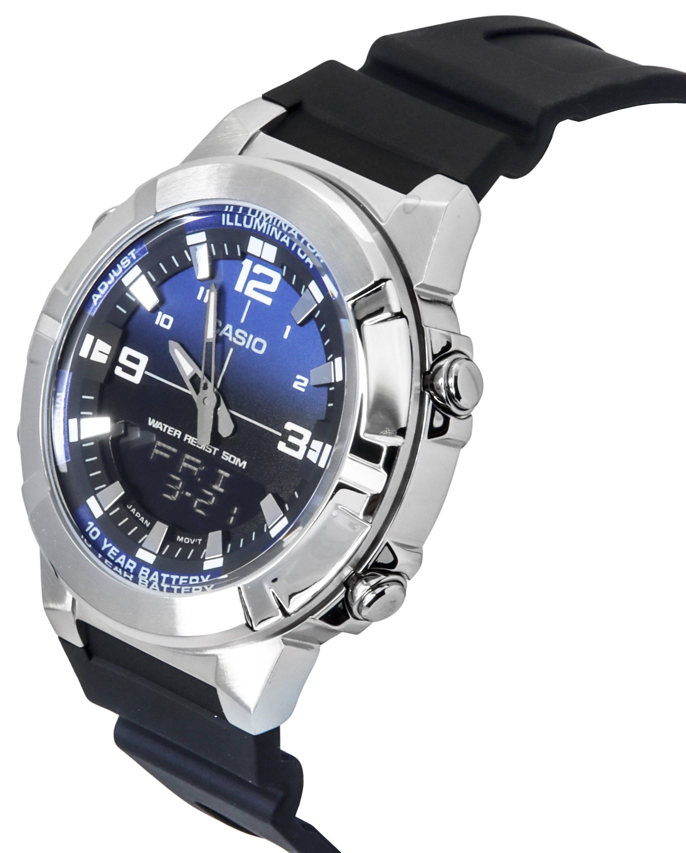 Casio Analog Digital Combination Resin Strap Blue Dial Quartz AMW