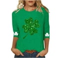 thumbnail image 1 of vdgthytj T-Shirts pour Femmes de la Saint-Patrick à Manches 3/4, Grande Taille, Col Ras du Cou, Trèfle, T-Shirt Graphique pour les Fêtes, 1 of 5