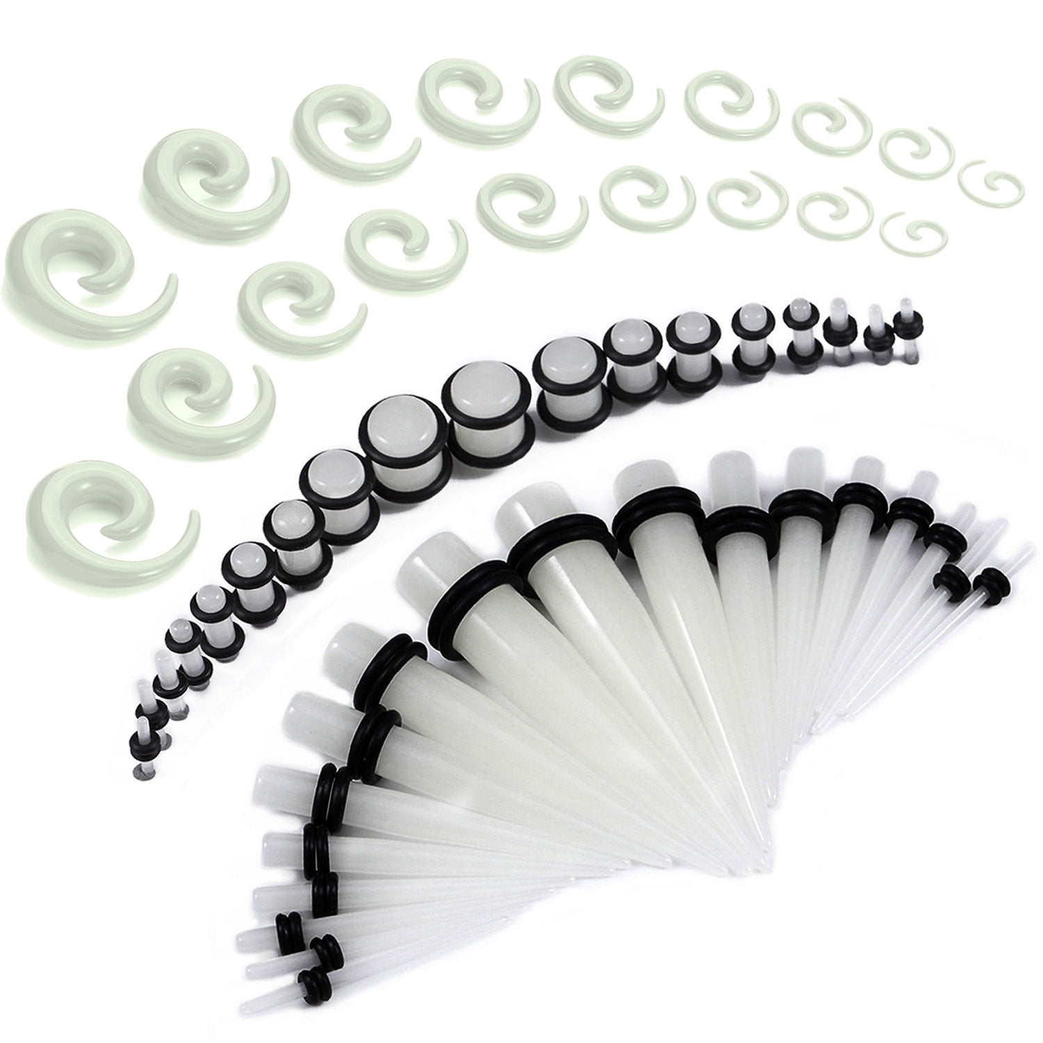 12-54PC Acrylic Ear Gauge Kits 14G-00G Ear Stretching Starter Spiral Tapers Plug 
