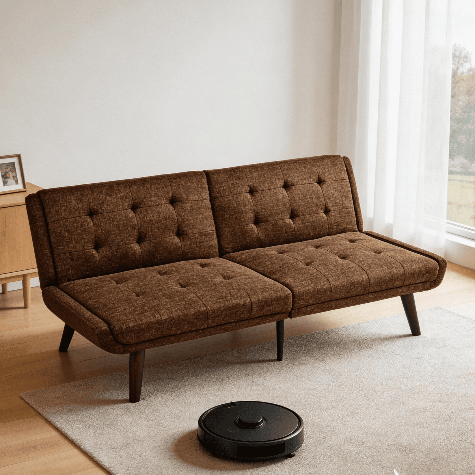 Gewnee 63 Inch 3-in-1 Linen Convertible Sofa Bed for Living Room, Apartment and Bedroom，Brown