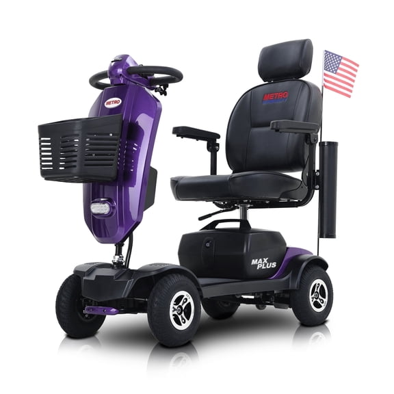 Foldable 4-Wheel Mobility Scooter with Cup Holders and USB Charger, Purple, 300 lb Limit