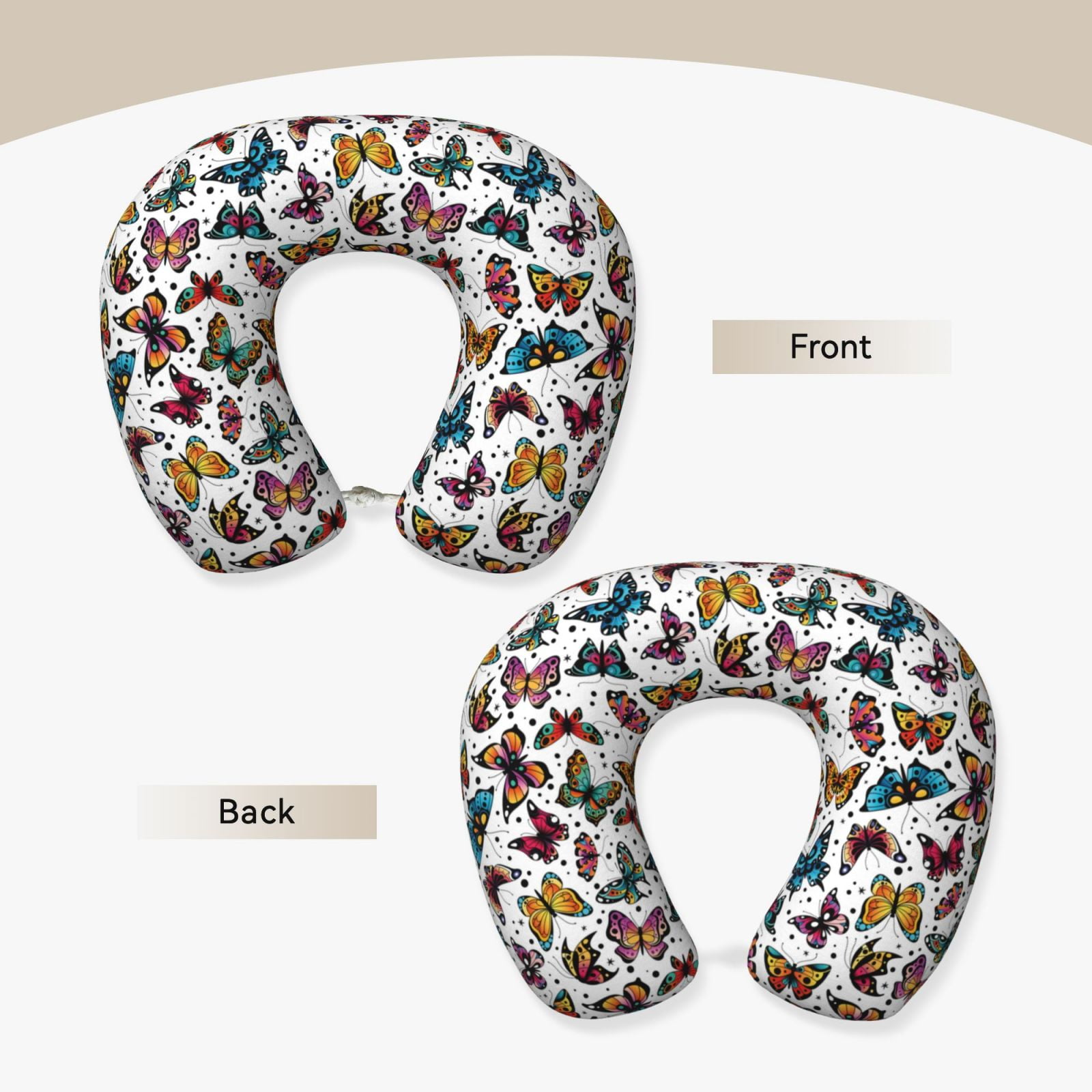 Xecao Cute Butterfly Print Memory Foam Cervical Neck Pillow Versatile U-Shaped Pillows for Home,Office,Camping,Travelling,Soft Washable Cover