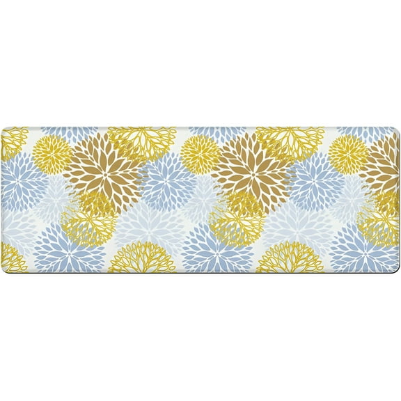 LAMIRO Kitchen Mats 1/2" Anti Fatigue Mats Floral Kitchen Rugs Cushioned Waterproof Mats Blue