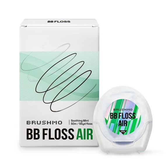 Brushmo Black Floss Air, Thin Expanding Dental Floss, Soothing Mint, Natural Wax, Dentist Designed, Vegan, 1 Spool (55 yd)