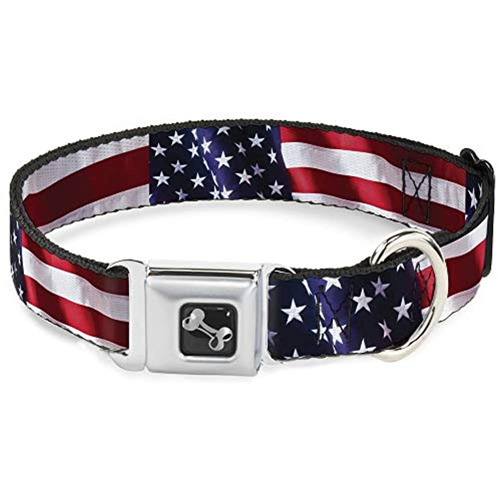 buckledown seatbelt buckle dog collar american flag vivid closeup