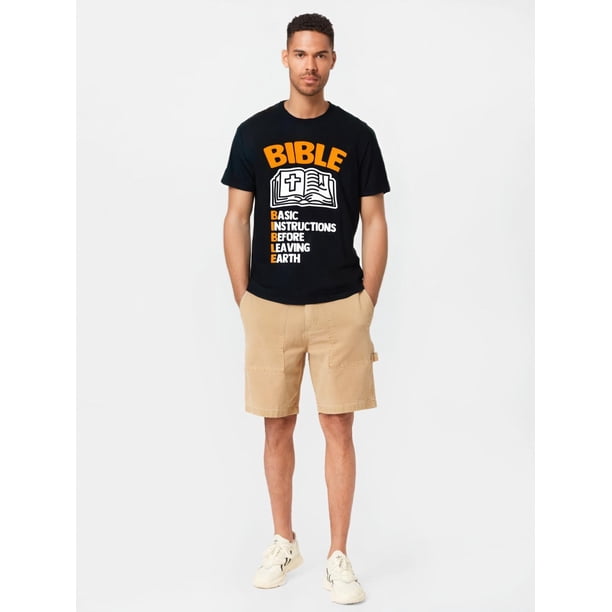playera gráfica para hombre con diseñoBIBLE BASIC INSTRUCTIONS BEFORE LEAVING EARTH Fashion Flat Digital Print Men's T-Shirt, Pure Cotton Comfortable Casual Wear, Trendy Design, High-Quality Short S