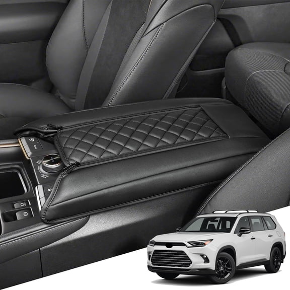 KBH Center Console Cover for Toyota Grand Highlander 2023-2026, PU Leather Middle Console Lid Armrest Cover Protector with Zipper Closure, Black
