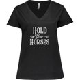 thumbnail image 3 of Inktastic Hold Your Horses in White Women's Plus Size V-Neck T-Shirt, 3 of 5