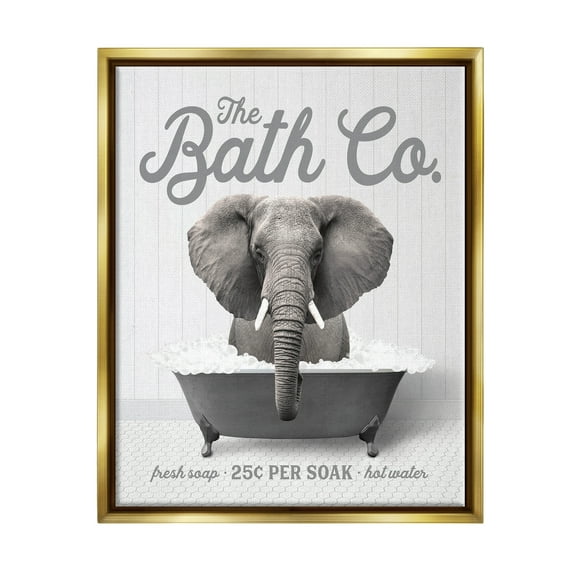 Stupell Industries Bubble Bath Elephant Animals & Insects Painting Gold Floater Framed Art Print Wall Art, 25 x 31