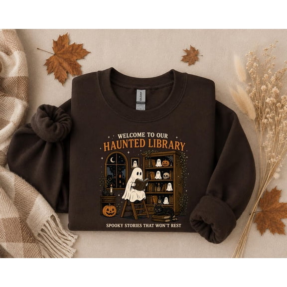 Retro Ghost Reading Sweatshirt, Gift For Book Lovers, Funny Halloween Crewneck For Her, Spooky Season Pullover
