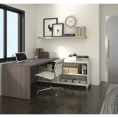 Bestar Pro-Linea L-Desk, White & Bark Grey