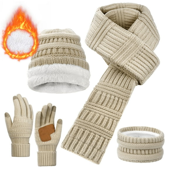 DAKIMOE Winter Hat and Scarf Gloves Headband Set, Warm Fleece Beanie Knit Touchscreen Gloves for Women Men