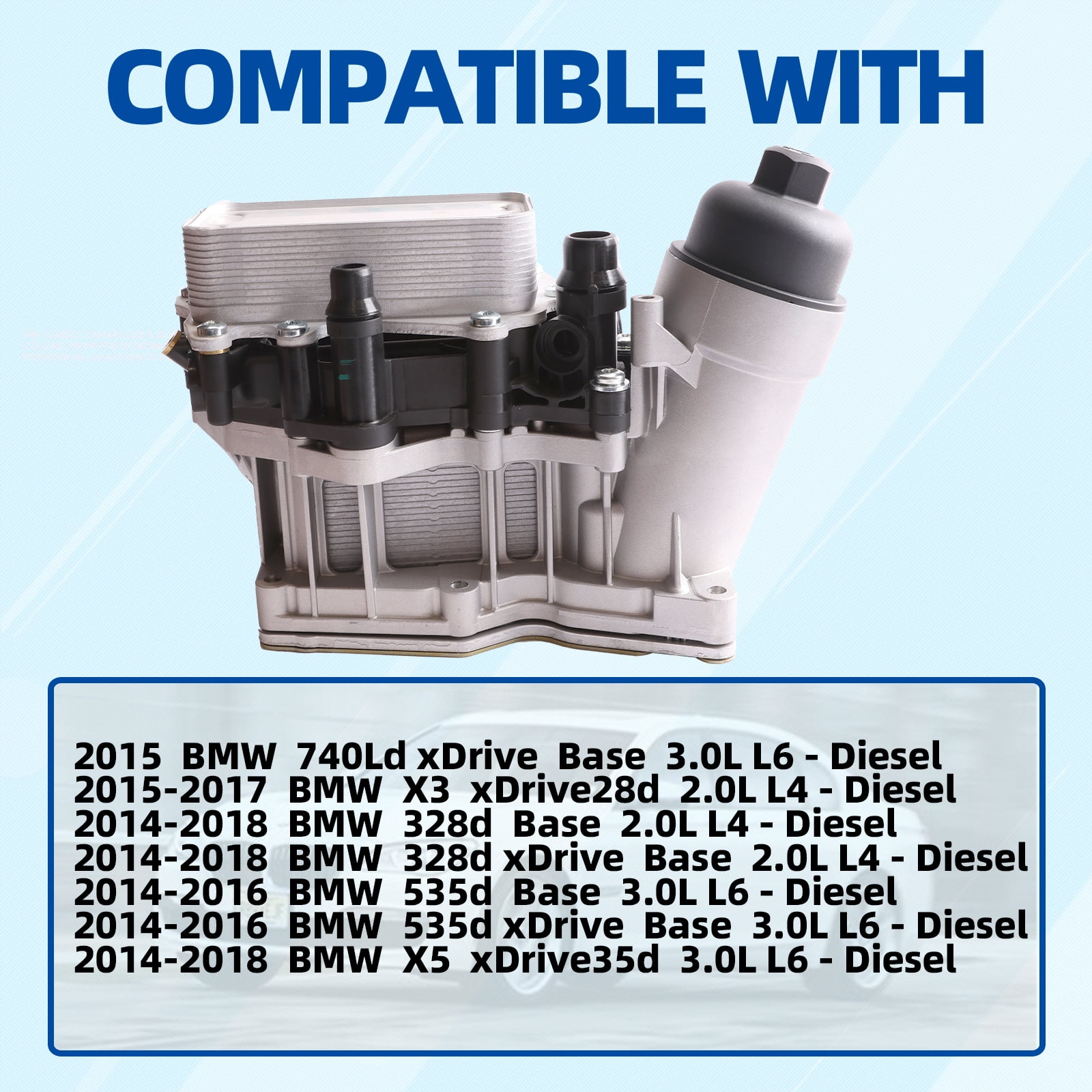 MITZONE Aluminum Oil Cooler Filter Housing Assembly Compatible with 2014-2018 N47 N57 BMW 740Ld X3 328d 535d Base xDrive X5 xDrive35d 3.0L 2.0L L6 L4 Diesel
