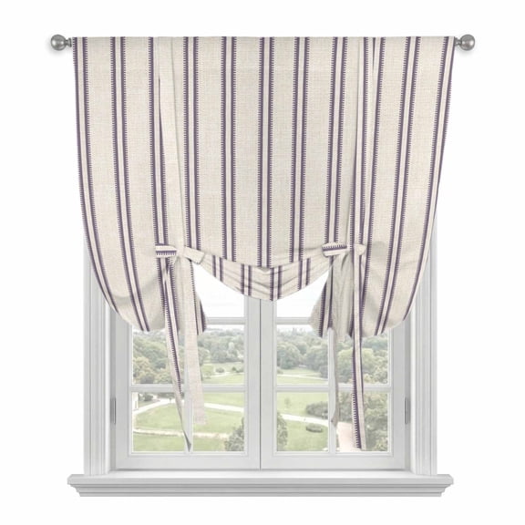 Purple Stripes Balloon Curtains for Windows, Bedroom Curtains 54 Inch Length, Farmhouse Brown Vintage Rustic Lines Tie Up Curtains Panels Thermal Insulated Bathroom Curtains Window 42"x54"