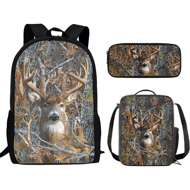 Kids Backpack with Lunch Box with Water Bottle Holder Camo Deer School Bag  Set for Boys GirlLunch Bag Pencil Case Mochilas Escolares Para Ni?as
