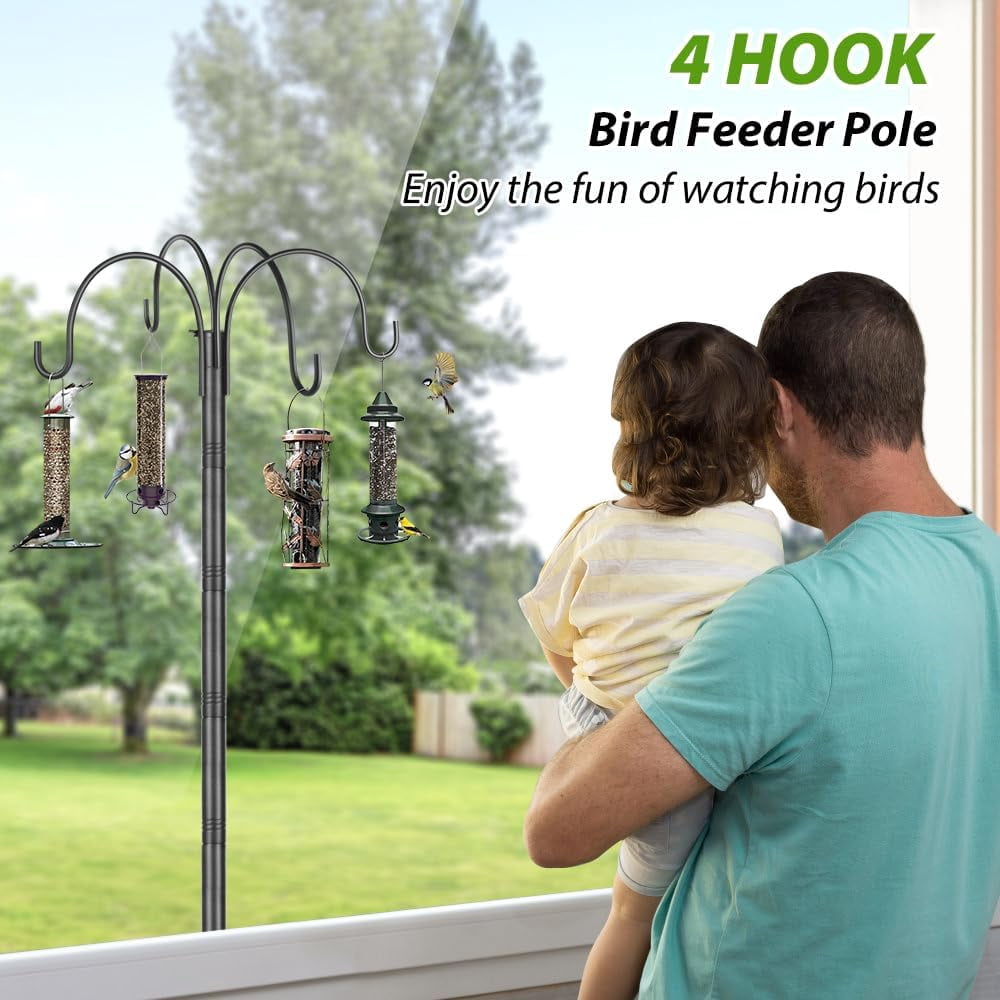 KOLAKO Bird Feeder Poles, 225cm Extra Tall Bird Feeding Stations, Heavy Duty Shepherds hook Stand and Hangers for Garden Free Standing