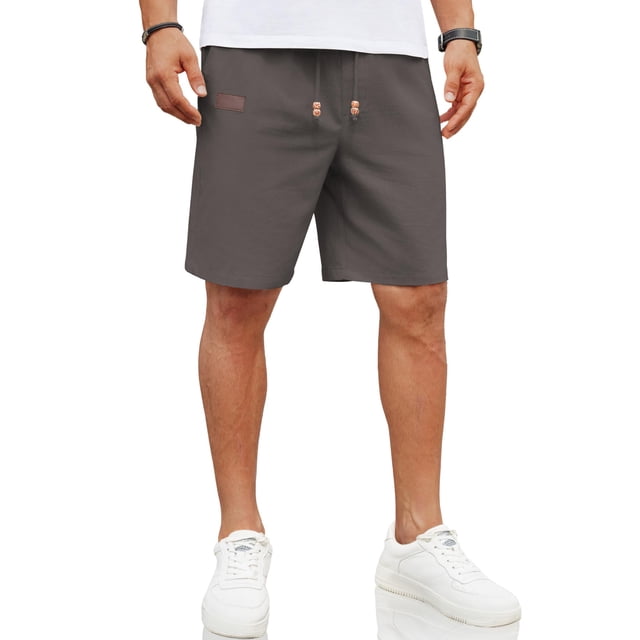 Pantalones cortos COOFANDY de lino para hombre, casual, cintura elástica, gris oscuro