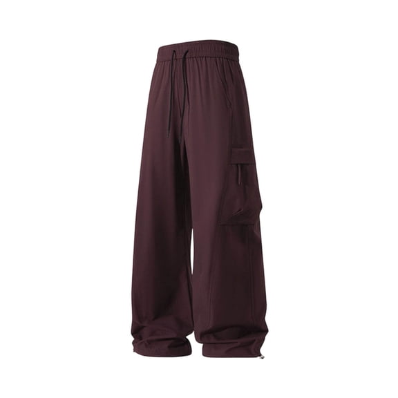 vdgthytj Mens Cargo Pants Baggy Wide Leg Drawstring Elastic Waist Fashion Streetwear Hiking Travel Casual Trousers with Pockets(X-Large,Wine)