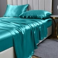 thumbnail image 3 of Reliable Bedding 4 piece Sheet Set, Silk Satin Sheet Set, Extra Soft Silky Sheets, Royal Luxury Sheet Set 24" Deep Pocket, Wrinke Free (Teal,Queen), 3 of 6