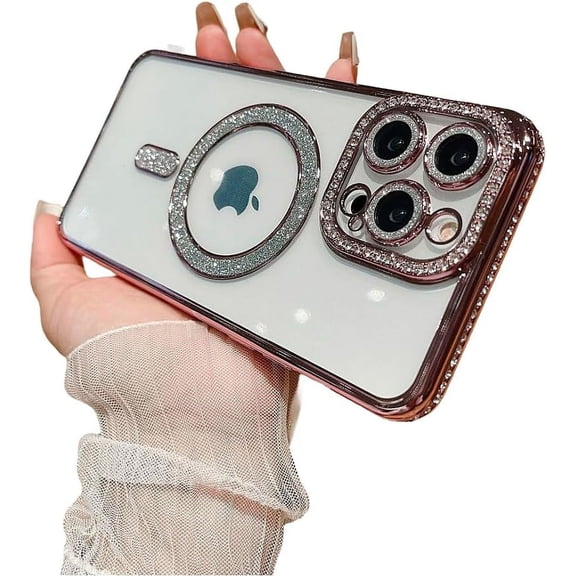 for iPhone Case,[Compatible with MagSafe] Glitter Bling Sparkly Diamond ElectroPlated Bumper Camera Lens Protection Clear Soft Shockproof Phone Case (Rose Gold,iPhone 13 Pro Max)